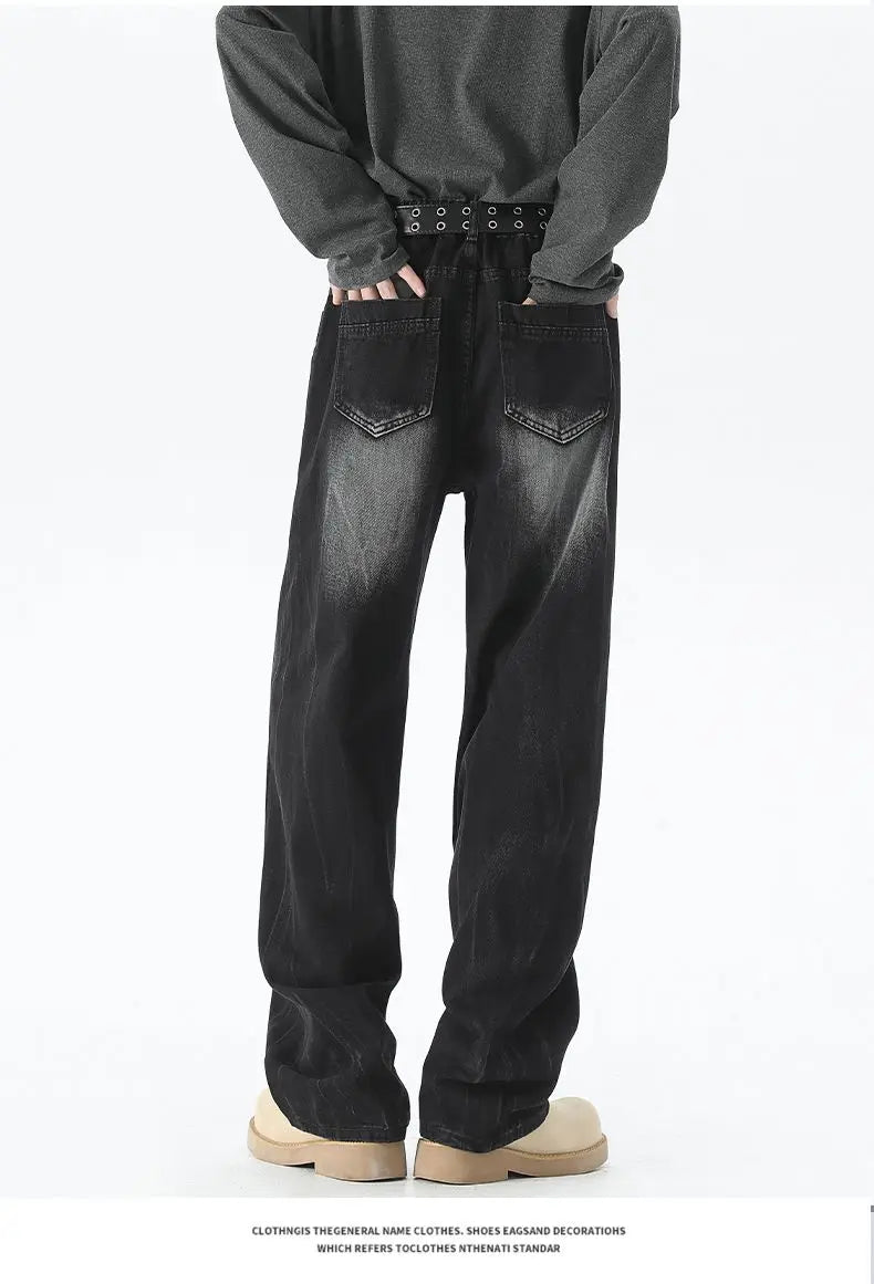 Men's Baggy Soft Casual Pants Gray Autumn Fashion Versatile Comfortable Stretch Straight  Leg Jeans Male High Street Retro Jeans