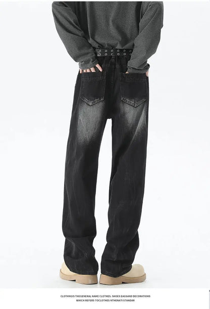 Men's Baggy Soft Casual Pants Gray Autumn Fashion Versatile Comfortable Stretch Straight  Leg Jeans Male High Street Retro Jeans
