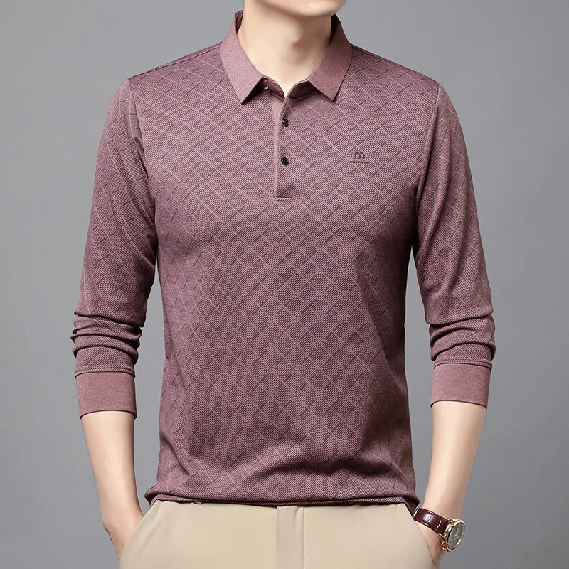 Collar Long Sleeved Polo Shirt for Men in Spring and Autumn 2025 New Business and Leisure Versatile T-shirt