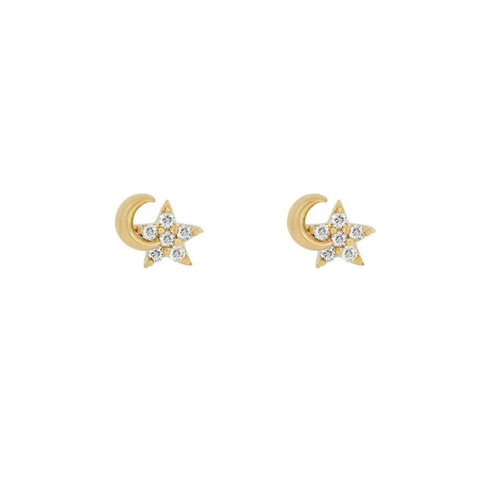 New Design Stainless Steel Cubic Zirconia Chain Stud Earrings For Women Star Moon Cartilage Earring Piercing Jewelry