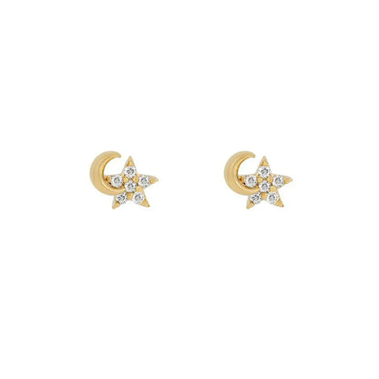 New Design Stainless Steel Cubic Zirconia Chain Stud Earrings For Women Star Moon Cartilage Earring Piercing Jewelry