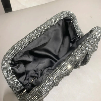 Shiny Rhinestones Handmade Evening Clutch Bags New Folds Purses and Handbags Luxury Designer Wedding Party High Quality