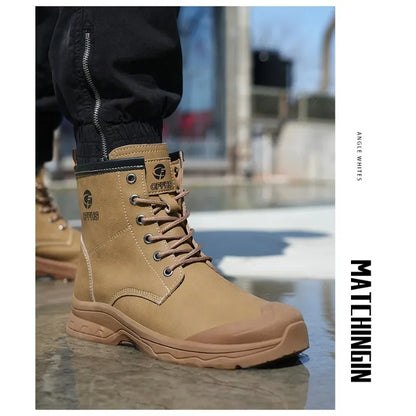 High End Microfiber Men's Work Boots with Steel Toe Caps for Anti Smashing and Anti Puncture, Kevlar Anti Puncture