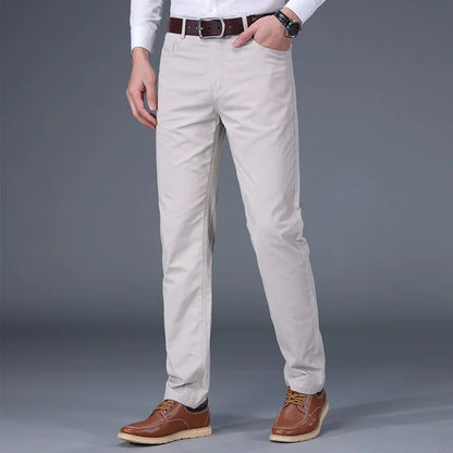 Dayton Olive Stretch Chinos:Mens Suit Pants Cotton Casual Stretch Male Trousers Long Straight High Quality Dress Pants 40 42 44