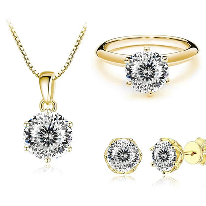 1Carat Moissanite Jewelry Set For Women Sterling S925 Silver Gold Plated Necklace Earrings Ring GRA Certified Wedding