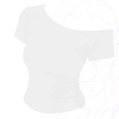Summer Off shoulder Top Women Slim fit Body Summer  Short sleeve T shirt One shoulder Female Sexy Basic Tees Korean Chic