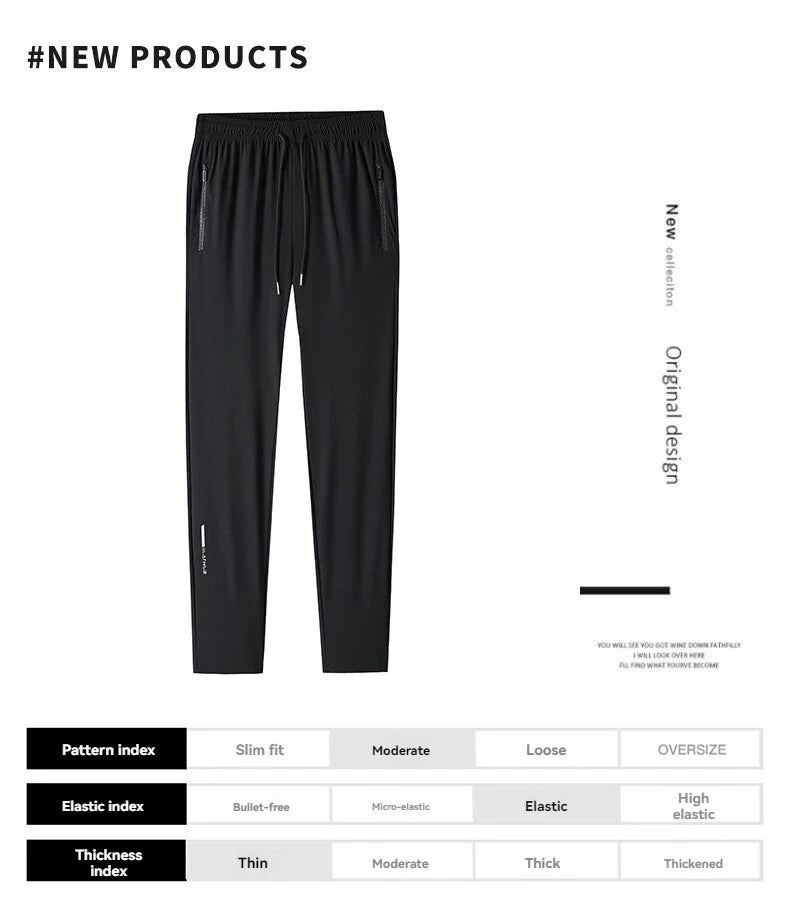 Ice Silk Long Pants for Men's Summer Quick Drying Loose Straight Leg Pants Elasticity Sports Leggings Casual Pants Men's Pants