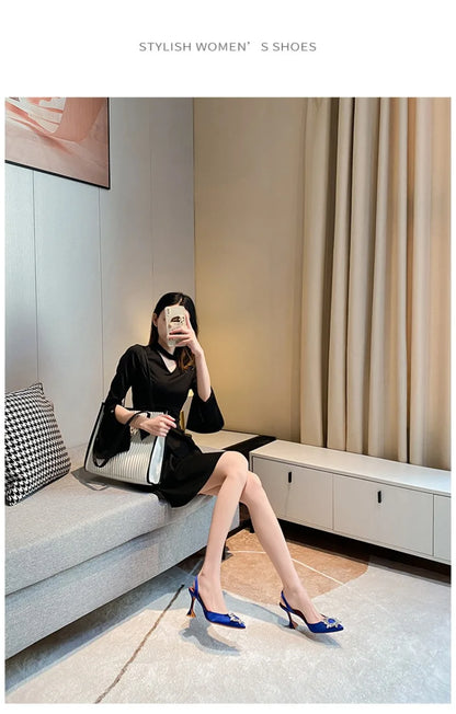 Women's Sandals 2026 New Sun Button Water Diamond Pointed High Heels Fashionable Banquet Wine Glass and Baotou Sandals