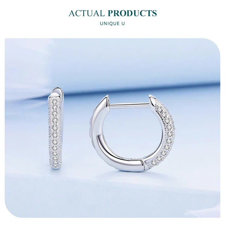 925 Sterling Silver European Simple CZ Ear Buckles Heart Hoop Earrings for Women Wedding Gift Minimalism Jewelry E737