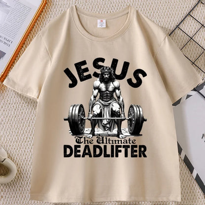 Jesus T Shirt Funny Christian Workout Weightlifting Gym Tee Man Short Sleeve Tshirts Clothing Streetwear Male Tee Tops