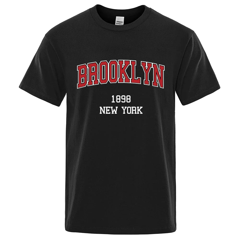 Brooklyn 1898 New York City Letter Prints T Shirt Men Creativity Tee Clothes T-Shirts Loose Summer Tshirt Cotton Breathable Tops