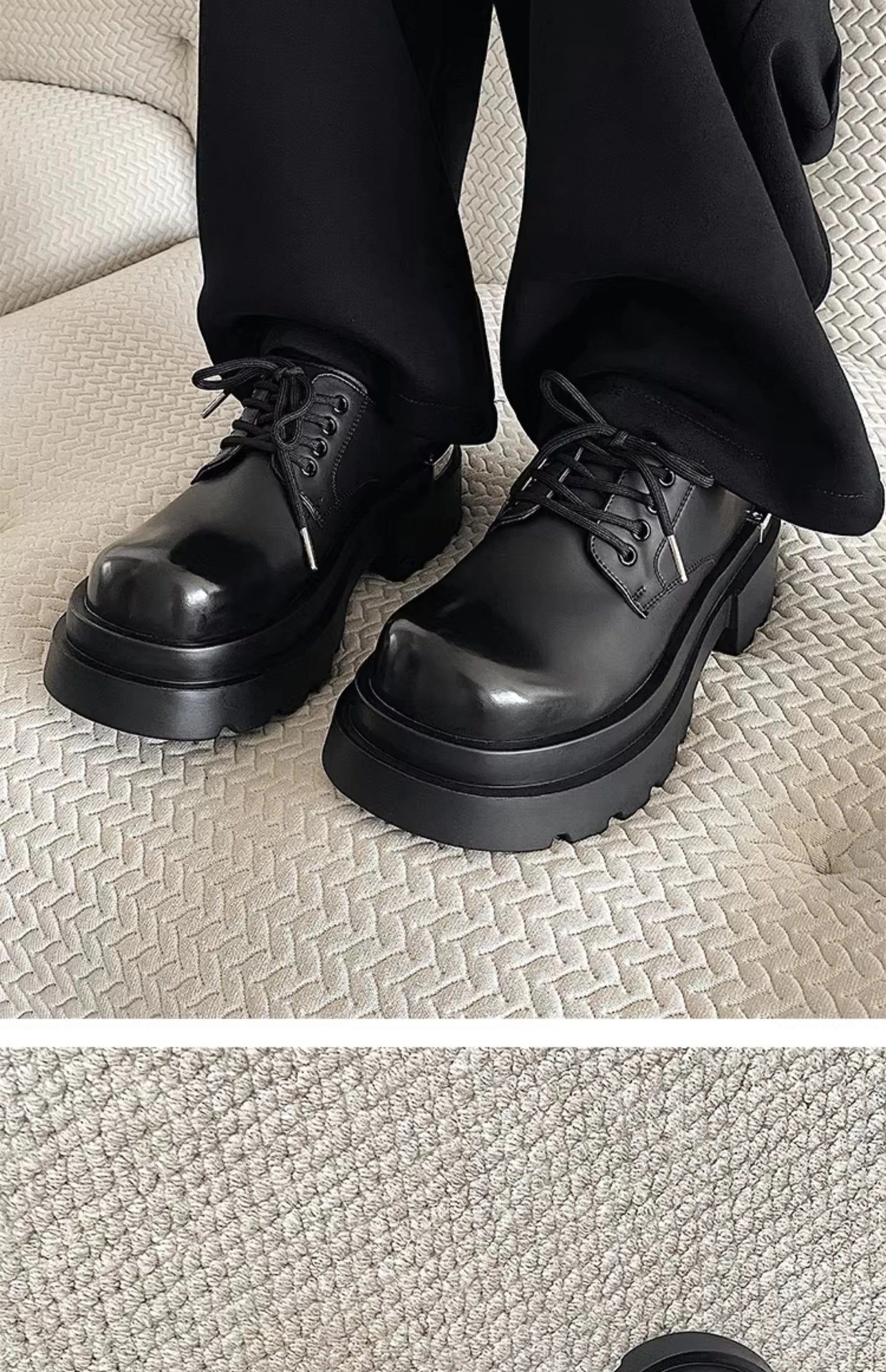 Original niche polished formal leather shoes new high-end feel thick sole with 7CM height increase big head casual shoes
