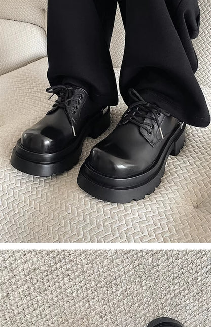 Original niche polished formal leather shoes new high-end feel thick sole with 7CM height increase big head casual shoes