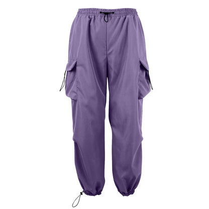 Cool Streetwear Versatile Quicky Drying Wide Leg Low Waist Drawstring Cargo Trousers Fashion Daily Casual Pockets Pants For Male