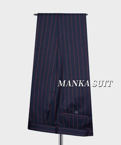 Peak Lapel Navy Blue Red Stripe Smart Casual Suits for Men Double Breasted Jacket Pants Formal Party Business Office  Man Suits