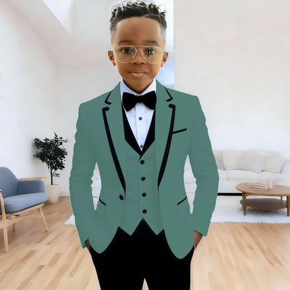 Fashion Formal Wear Suits For Boy (Jacket+Pants+Vest) Notched Lapel 3 Pieces Kids Flower Boys Wedding Party Dress Blazer Sets