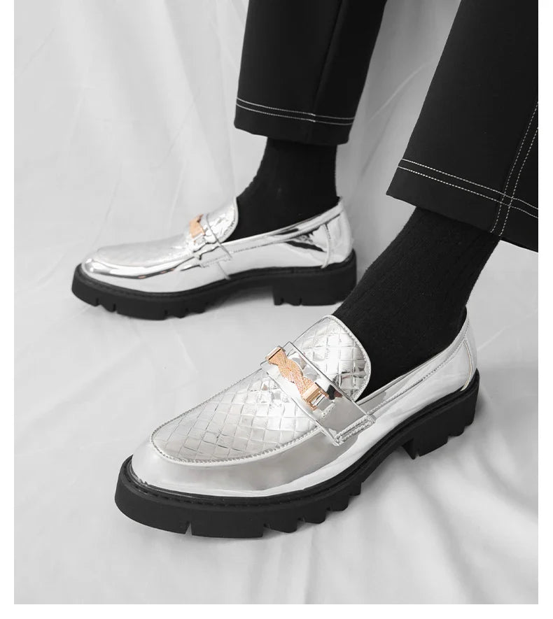British Style Gold Luxury Loafers For Man Leather Shoes Design Pointed Toe Men's Dress Shoes Casual Wedding Formal Shoes Men