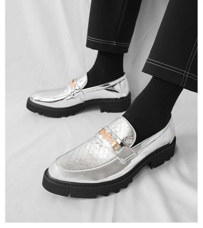British Style Gold Luxury Loafers For Man Leather Shoes Design Pointed Toe Men's Dress Shoes Casual Wedding Formal Shoes Men