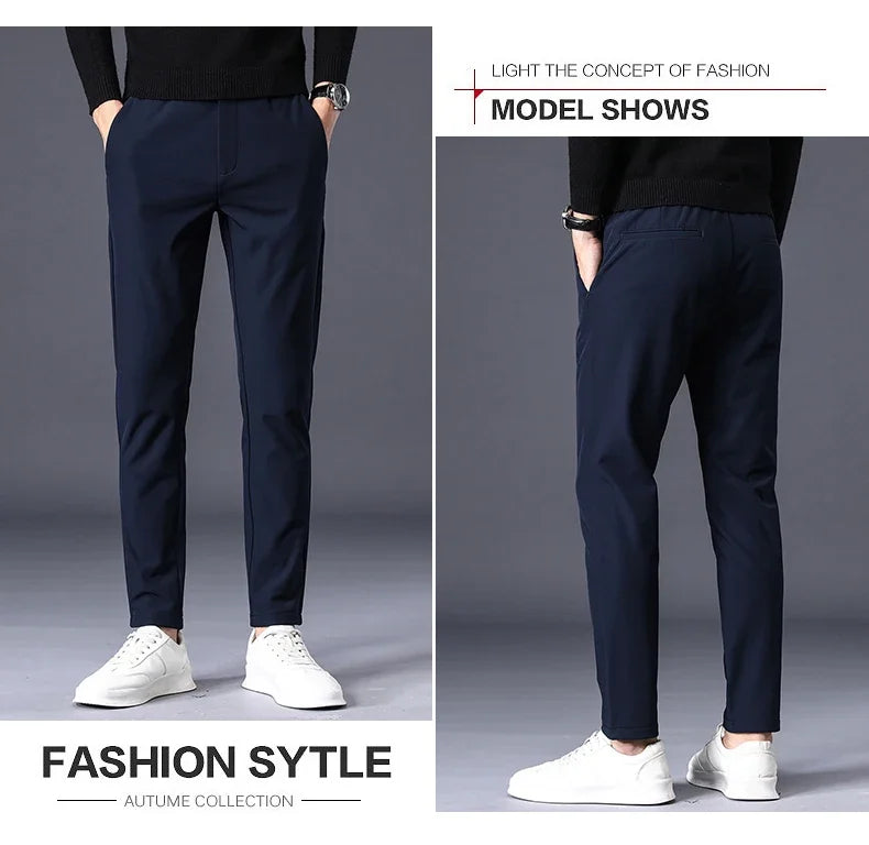 Fleece Pants Thick Men's Winter New Stretch Slim Business Warm Korean Fashion Plush Classic Trousers Male Brand 28-38