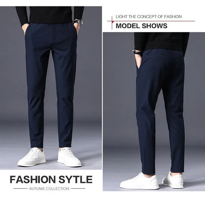 Fleece Pants Thick Men's Winter New Stretch Slim Business Warm Korean Fashion Plush Classic Trousers Male Brand 28-38