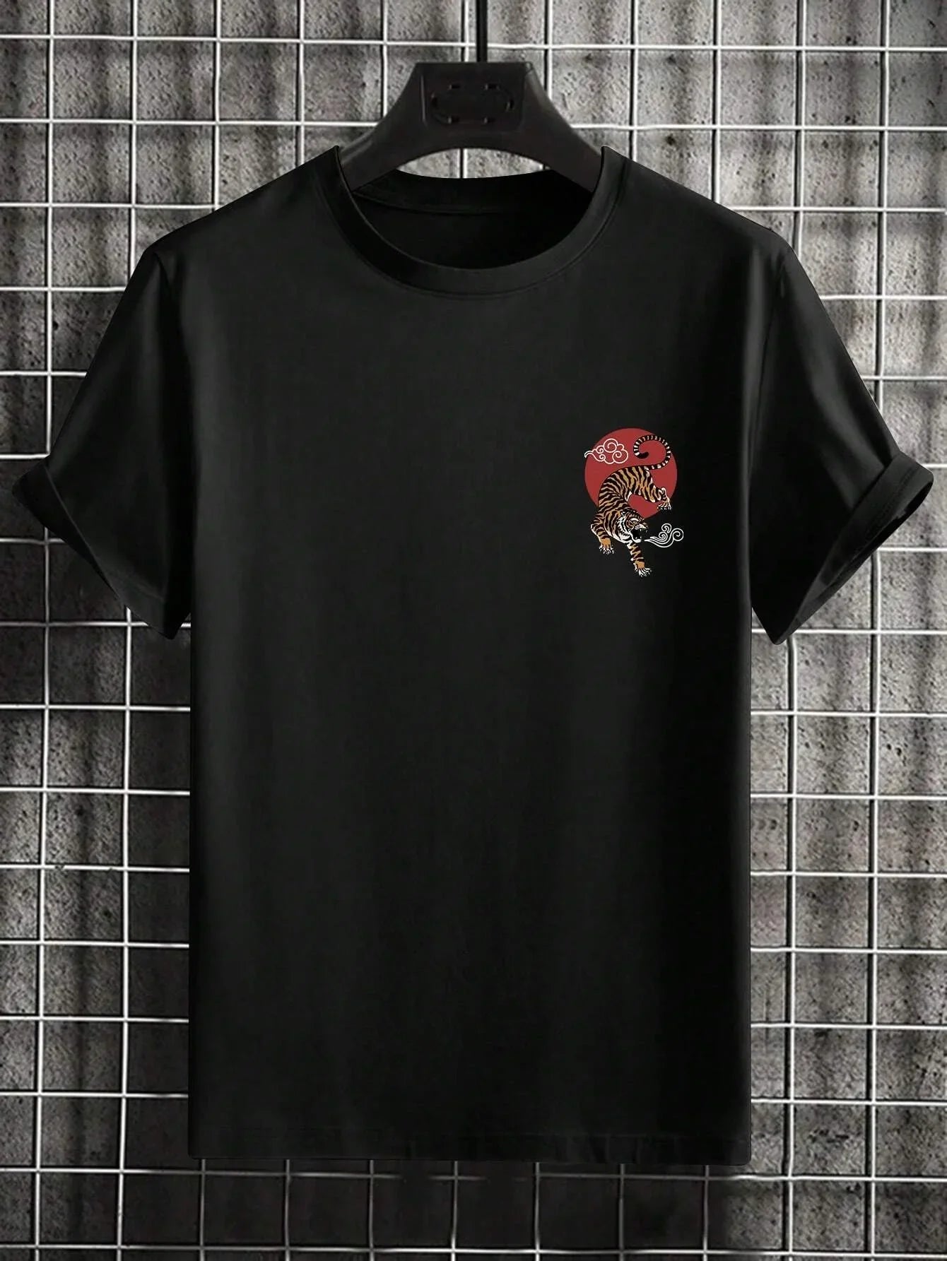 Tiger Letter Print Casual Commute 
 Mans Tshirt Fitting Breathable Tee Shirt Leisure Comfort Tee Clothing Round Neck Tops