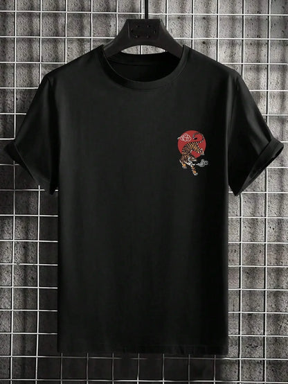 Tiger Letter Print Casual Commute 
 Mans Tshirt Fitting Breathable Tee Shirt Leisure Comfort Tee Clothing Round Neck Tops
