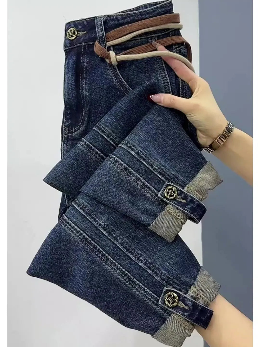 High Waist Straight Jeans Loose Fit Stretch Haren Denim Pants