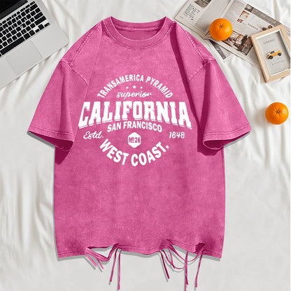 California Sanfrancisco Weat Coast Washed Holes T-Shirt Mens Cotton Soft T Shirts Crewneck Loose Clothes Multicolor Short Sleeve