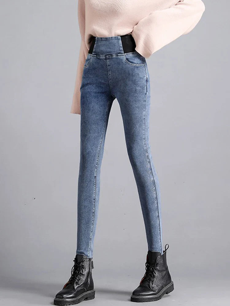 Calça Jeans Feminina Lápis Primavera Outono Cintura Alta Skinny Jeans Novas Coreanas Casuais Elásticas Vaqueros Leggings Vintage Kot Pantolon