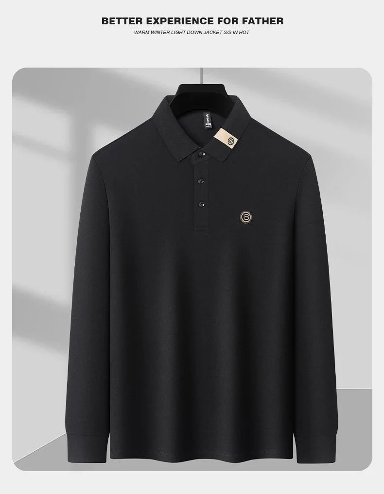 High end letter embroidery brand men's long sleeved polo shirt 2024 Spring and Autumn new comfortable 100% cotton casual T-shirt