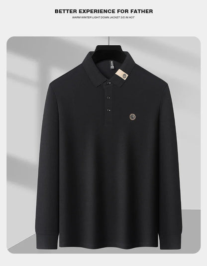 High end letter embroidery brand men's long sleeved polo shirt 2024 Spring and Autumn new comfortable 100% cotton casual T-shirt