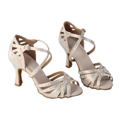 New Latin Dance Shoes, Female Hot Diamond Dance Shoes, National Standard Cha Cha Dance Shoes, Square Dance Sandals, 7.5cm Heel