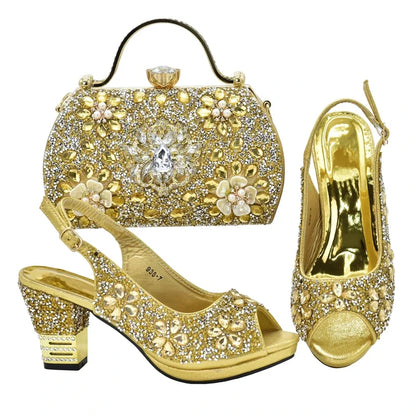 2026 Italian Shoes and Bags Matching Set with Rhinestone Plus Size Shoes Luxury Italian Shoe and Bag Set Wedding Shoes Bride