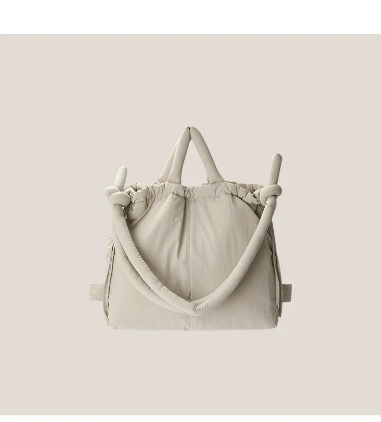 Casual nylon padded tote bag designer soft puffer women shoulder crossbody bags Simple Vintage large capacity handbags 2025