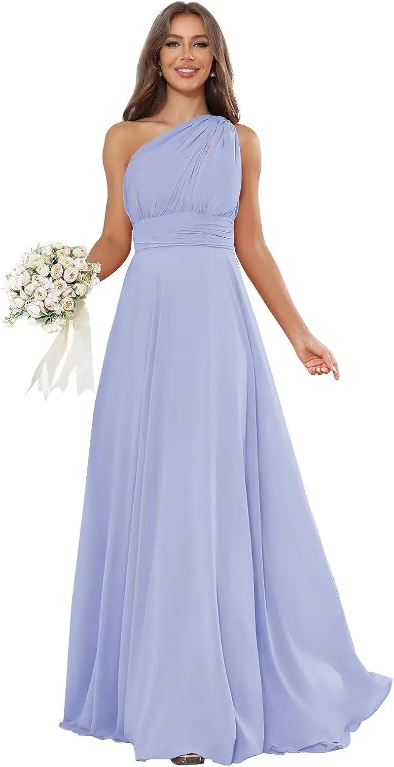 Vestidos de Daminha de Um Ombro para Mulheres Vestido de Noite Formal Longo de Chiffon Plissado Vestidos de Madrinha para Casamentos