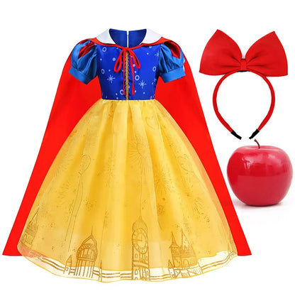 Vestido Laranja Disney Princesa Cosplay de Manga Curta Fofo com Renda para Meninas + Capa + Conjunto de Acessórios Presente de Aniversário