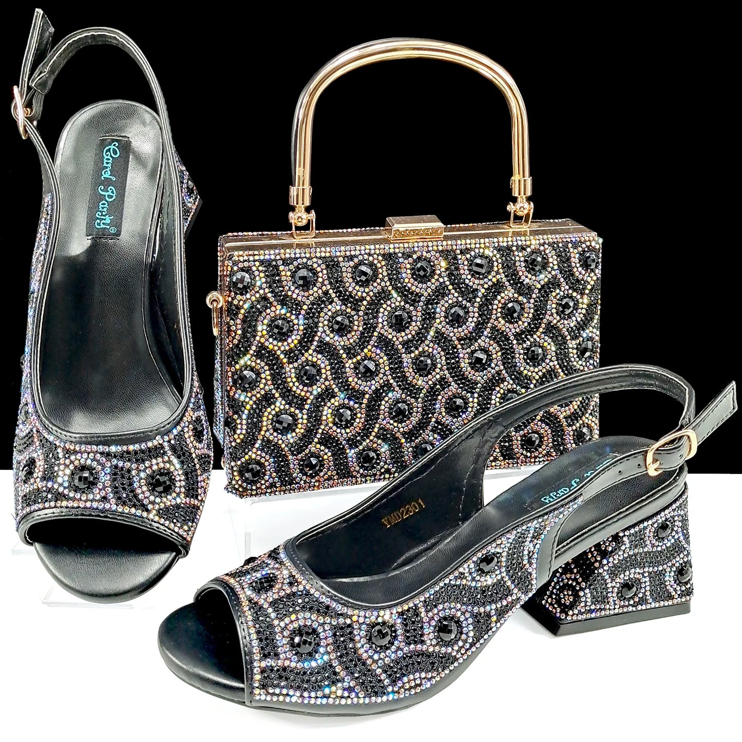 Q Rhinestone Design INS Hot Sale New Arrivals African Shoes and Bag Set in Green Color Open Toe Comfortable Women Heels