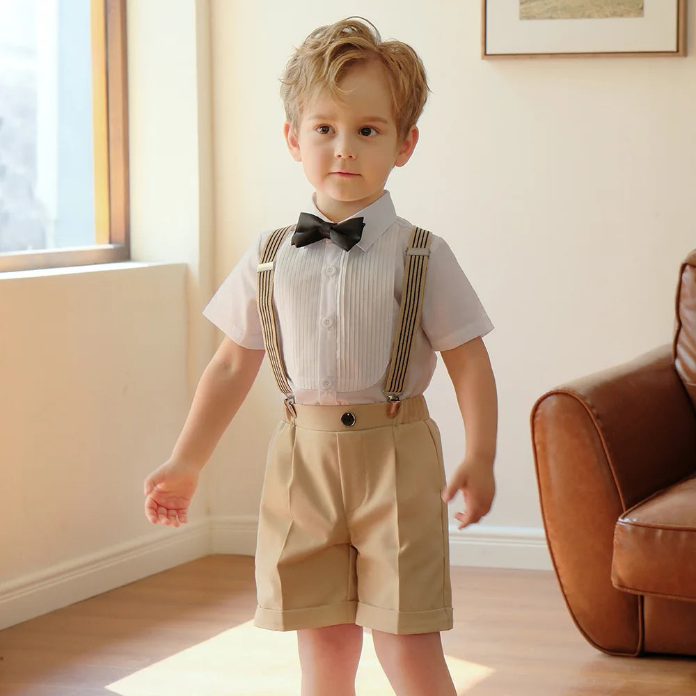 Summer Children Boys Suits For Wedding Formal Kids Children Boys Strap Suit Set Elegant Kids Boys Wedding Birthday Party Costume
