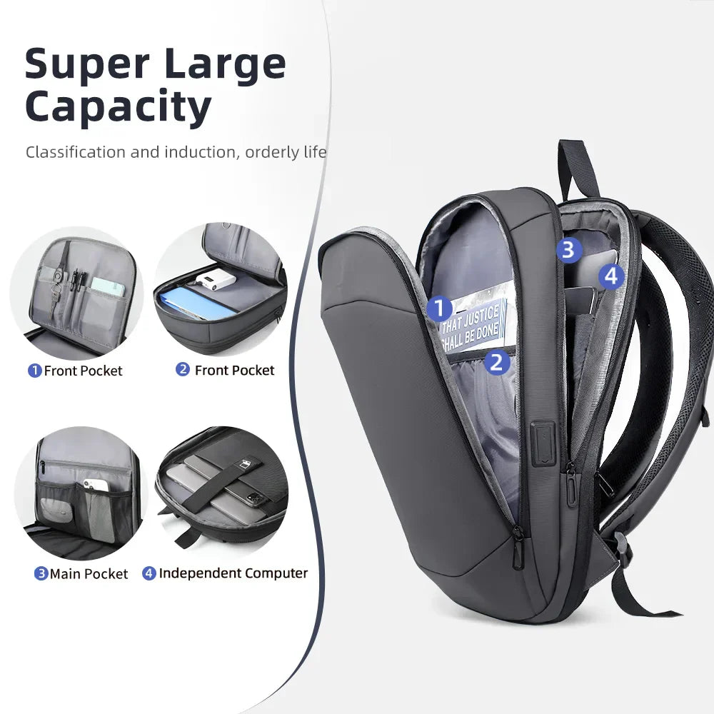 Business Backpack for Men 17 Inch Laptop Backpack with USB Port Slim Expandable Waterproof Travel Bag Large Work Computer Bag
