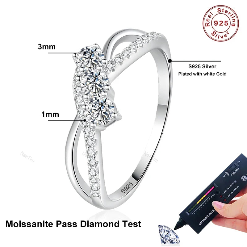 Full Moissanite Ring for Women 925 Sterling Silver with White Gold Plated Wedding Engagement Women's Ring Jewelry Wholesale