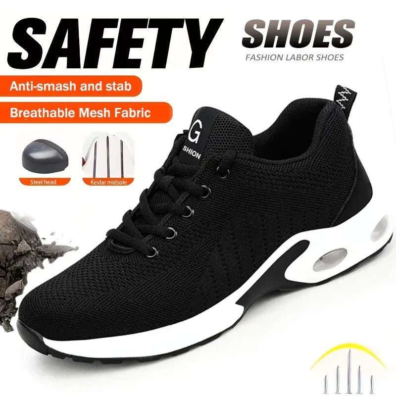 Anti-Smash Anti-puncture Protective Shoes Steel Toe Safety Shoes Men Air Cushion Work Shoes Sneakers Breathable Safety Boots
