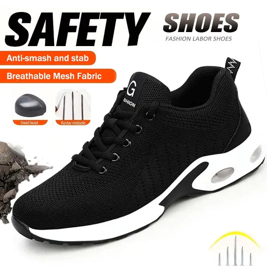 Anti-Smash Anti-puncture Protective Shoes Steel Toe Safety Shoes Men Air Cushion Work Shoes Sneakers Breathable Safety Boots