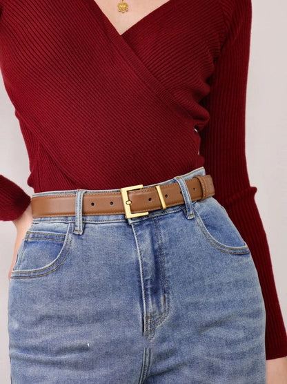 New Luxury Double Genuine Leather Belt for Women Jeans Casual Dress Square Alloy Buckle Ladies Trendy Belts Fashion Waistband