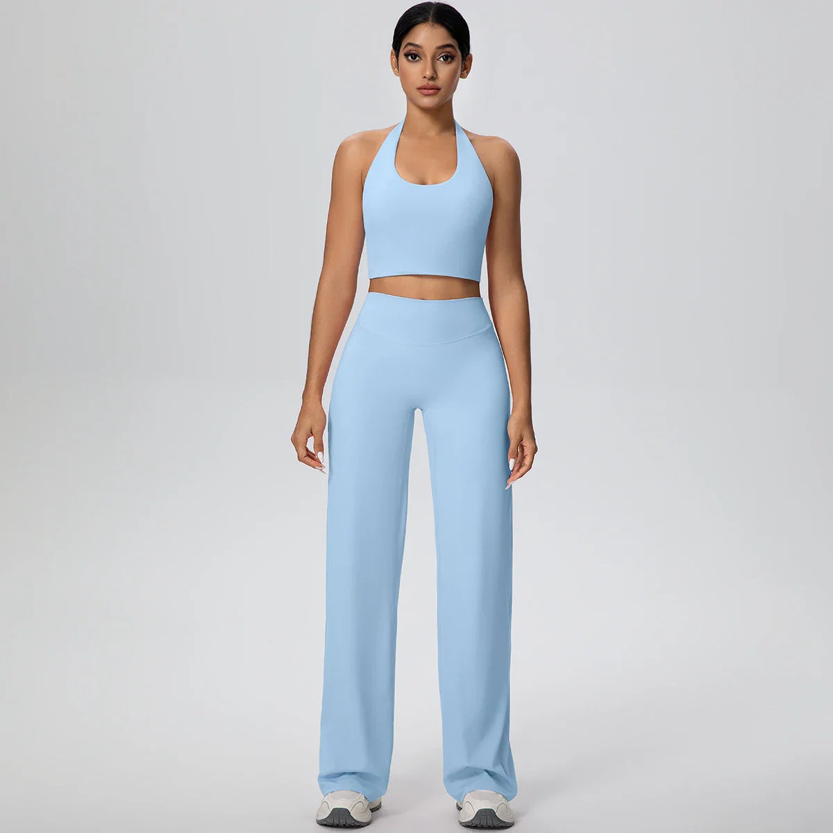 2PCS Woman Backless Hanging Neck Bra and Pants Yoga Set Summer Breathable Gym Sports Running Workout Top Hot Sales Yoga Set
