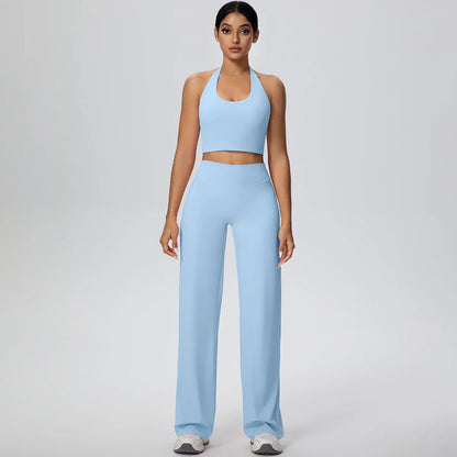 2PCS Woman Backless Hanging Neck Bra and Pants Yoga Set Summer Breathable Gym Sports Running Workout Top Hot Sales Yoga Set