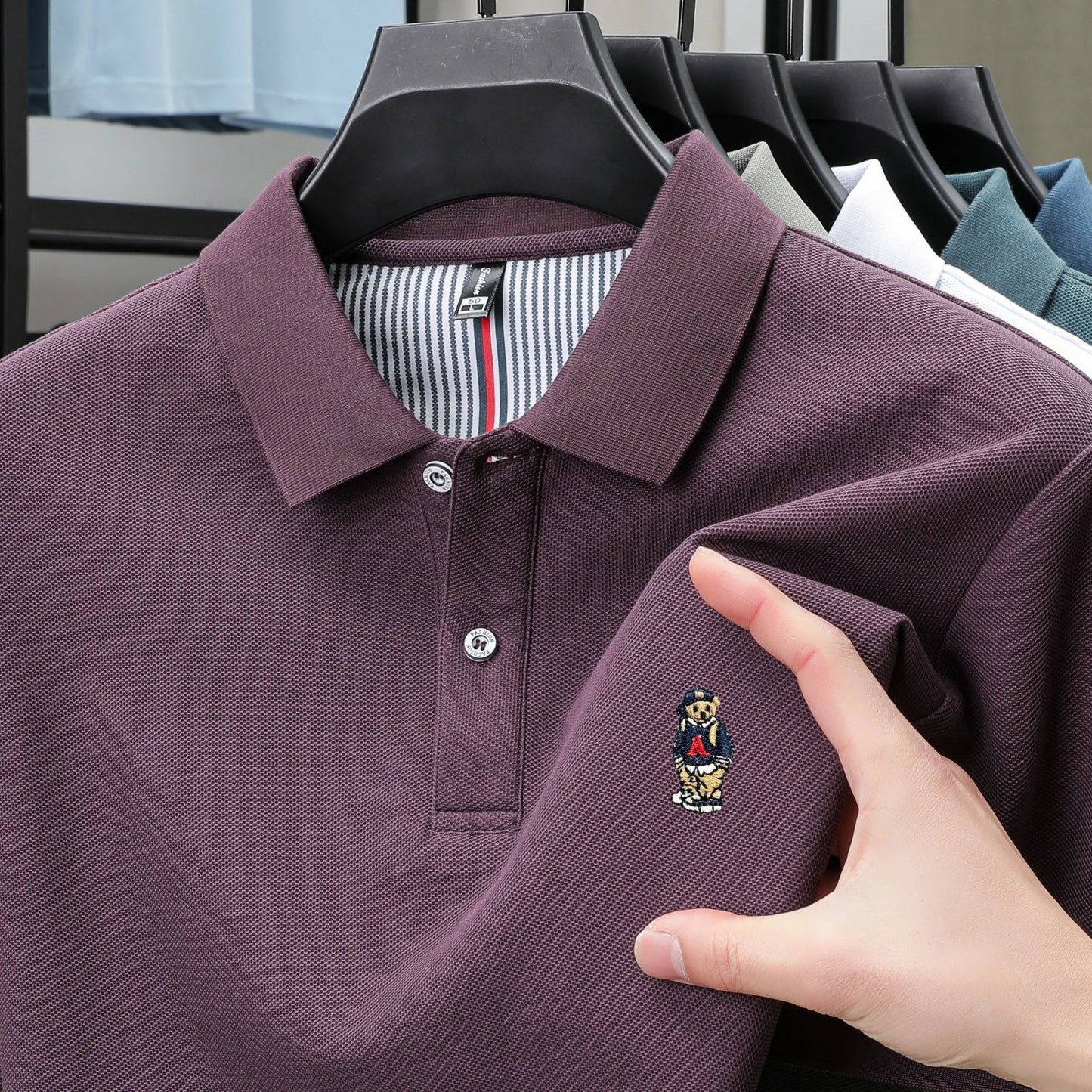 100% cotton high-quality short sleeve men's polo shirt fashion brand cute bear embroidery top Korean casual breathable T-shirt