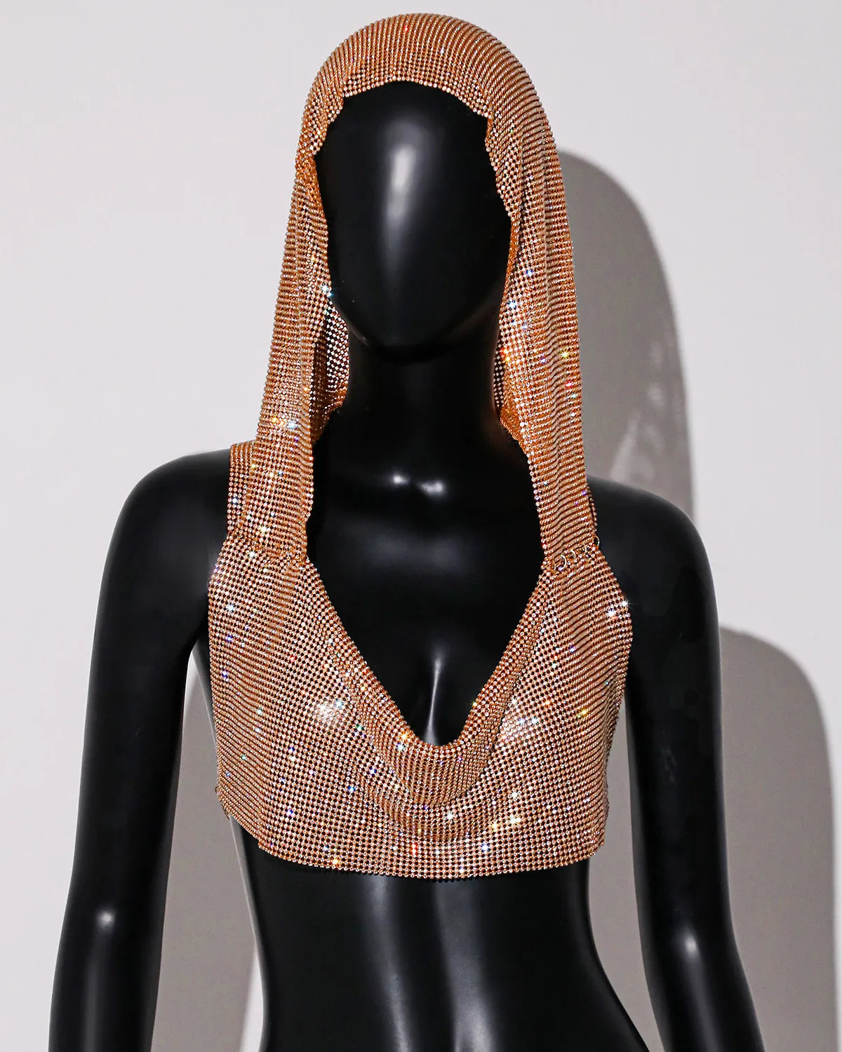2025 Summer New Rhinestone Hooded Crop Top Sexy Deep V Neck Backless Sleeveless Glitter Tank Top Rave Nightclub Party Camisole