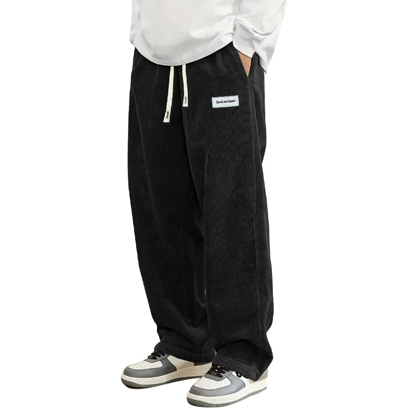 New Mens Corduroy Casual Pants Fashion Loose Fit Baggy Pants Straight Sweatpants Elastic Waist Drawstring Outdoor Streetwear