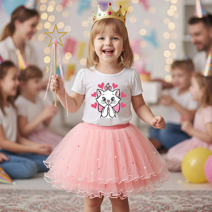 The Aristocats Marie Cat 2Pcs/Set Girl Dress Kid Birthday Clothes Party Princess Dress T-shirt+Tutu Skirt Summer Christmas Gift