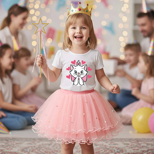 The Aristocats Marie Cat 2Pcs/Set Girl Dress Kid Birthday Clothes Party Princess Dress T-shirt+Tutu Skirt Summer Christmas Gift